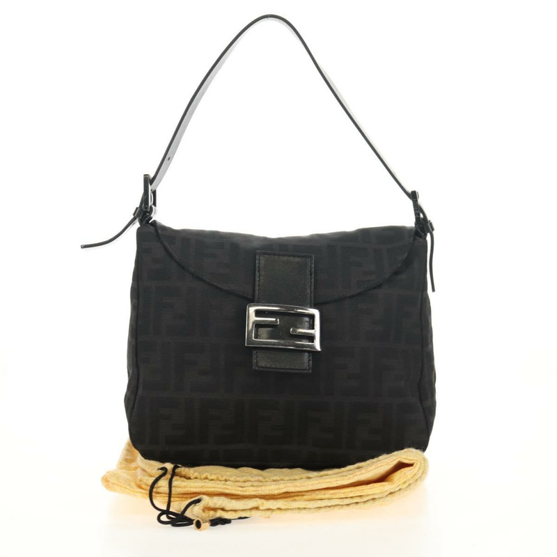 【日本直送】FENDI Zucca帆布Mamma Baguette單肩包 黑色銀色 正品 yk19531V-25