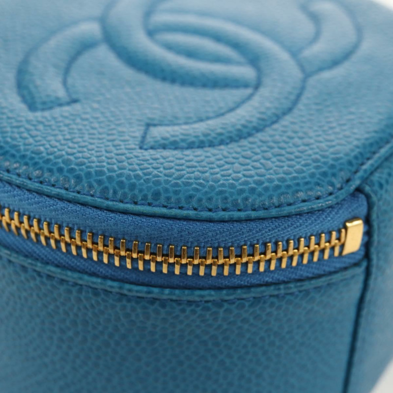 【日本直送】香奈兒 COCO 標誌珠寶盒 魚子醬皮 藍色金色 CC Auth 152911V-7