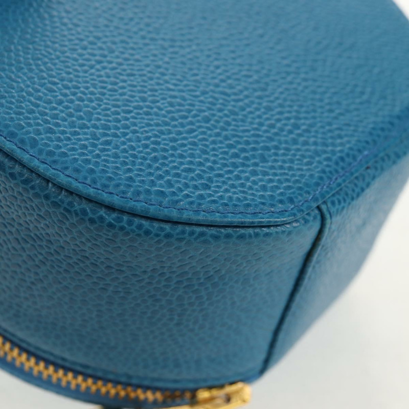 【日本直送】香奈兒 COCO 標誌珠寶盒 魚子醬皮 藍色金色 CC Auth 152911V-9