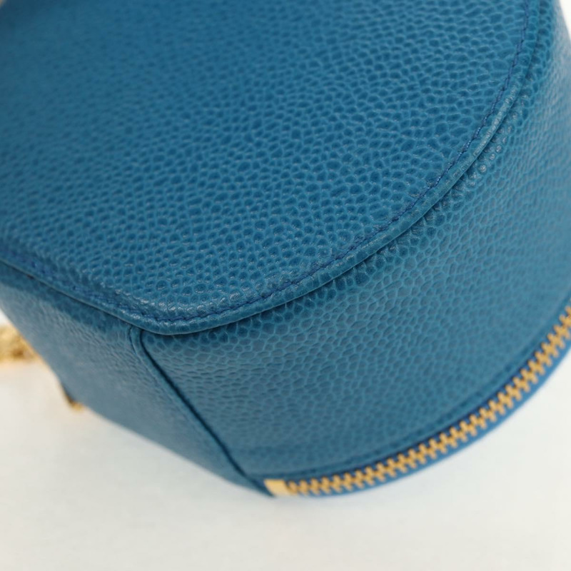 【日本直送】香奈兒 COCO 標誌珠寶盒 魚子醬皮 藍色金色 CC Auth 152911V-10