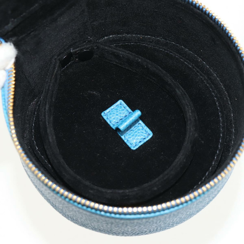 【日本直送】香奈兒 COCO 標誌珠寶盒 魚子醬皮 藍色金色 CC Auth 152911V-14