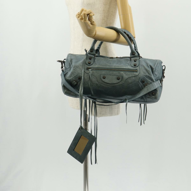 【日本直送】BALENCIAGA Twiggy 手提包，皮革材質，兩用，淺藍色，貨號 128523，正品號 150973V-29