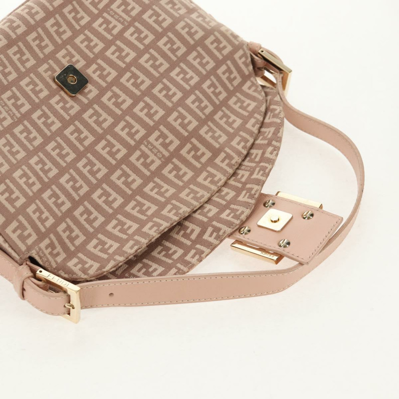 【日本直送】FENDI Zucchino 帆布 Mamma Baguette 單肩包 金粉紅 正品 155341V-16