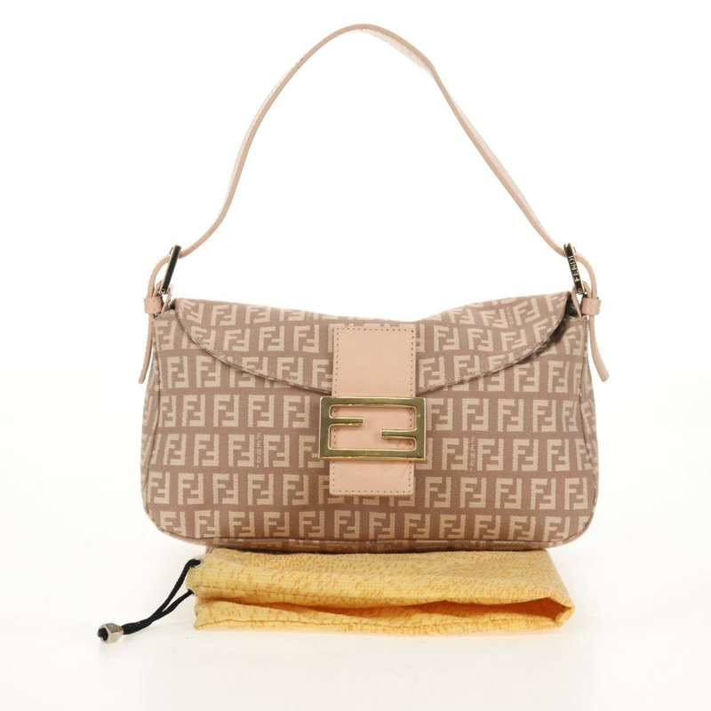 【日本直送】FENDI Zucchino 帆布 Mamma Baguette 單肩包 金粉紅 正品 155341V-26