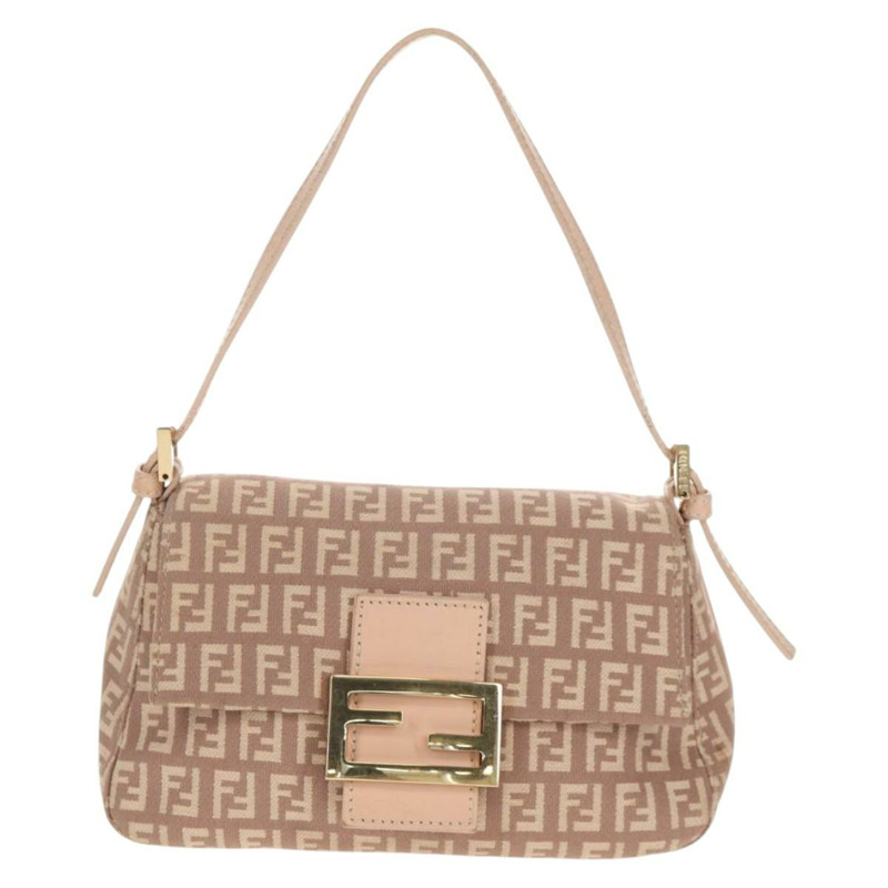 【日本直送】FENDI Zucchino 帆布迷你 Mamma Baguette 單肩包 粉紅色金色 正品 155455V-1