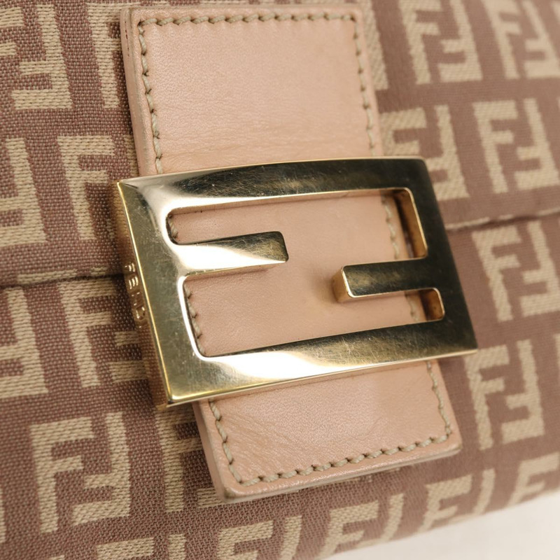 【日本直送】FENDI Zucchino 帆布迷你 Mamma Baguette 單肩包 粉紅色金色 正品 155455V-15