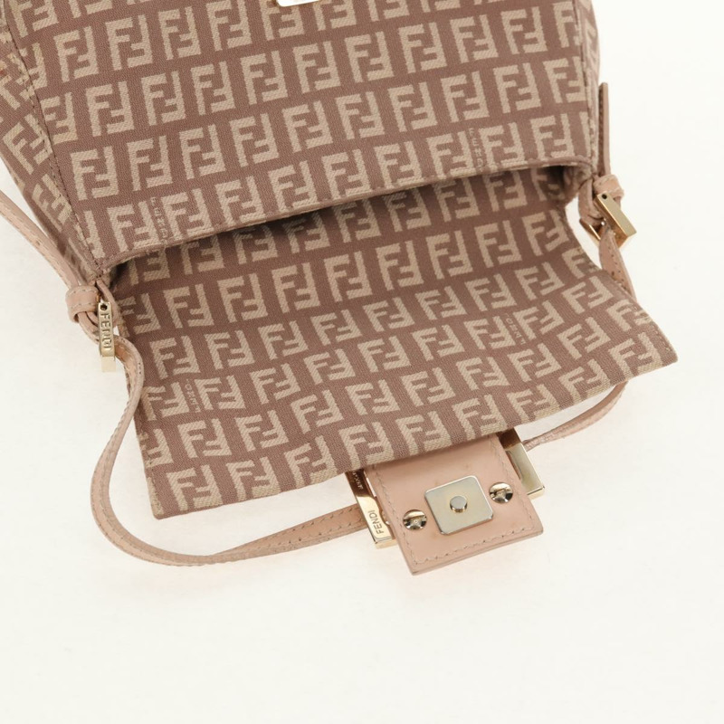 【日本直送】FENDI Zucchino 帆布迷你 Mamma Baguette 單肩包 粉紅色金色 正品 155455V-16