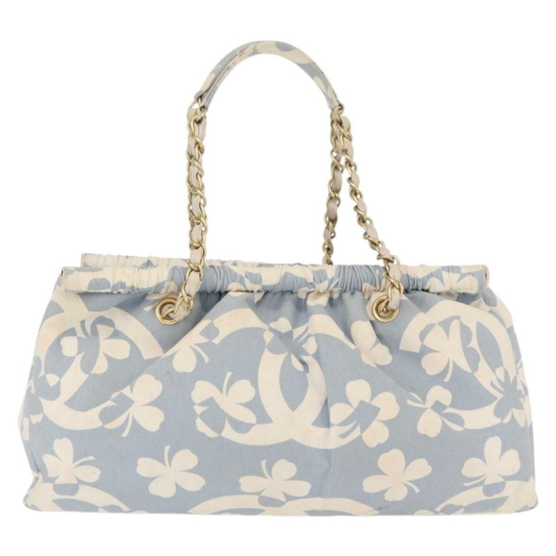 【日本直送】香奈兒鏈條單背包帆布金色淺藍色CC標誌正品 155097-1