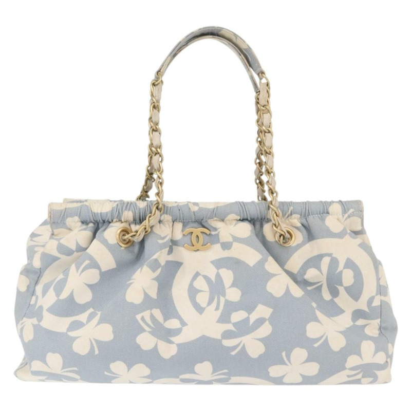 【日本直送】香奈兒鏈條單背包帆布金色淺藍色CC標誌正品 155097-12