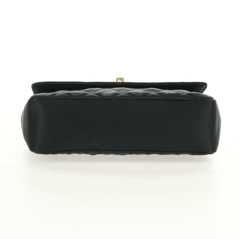 【日本直送】香奈兒 (CHANEL) 菱格紋鏈條肩背包，緞面黑色，金色雙C標誌，貨號 142989V-4