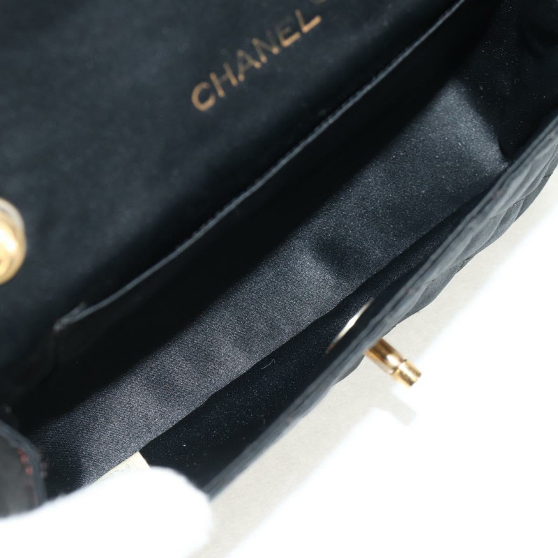 【日本直送】香奈兒 (CHANEL) 菱格紋鏈條肩背包，緞面黑色，金色雙C標誌，貨號 142989V-8