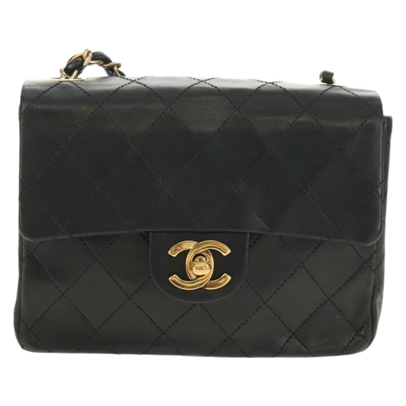 【日本直送】香奈兒 (CHANEL) 絎縫鏈條肩背包，羊皮材質，黑色，金色雙C標誌，貨號 142988V-12