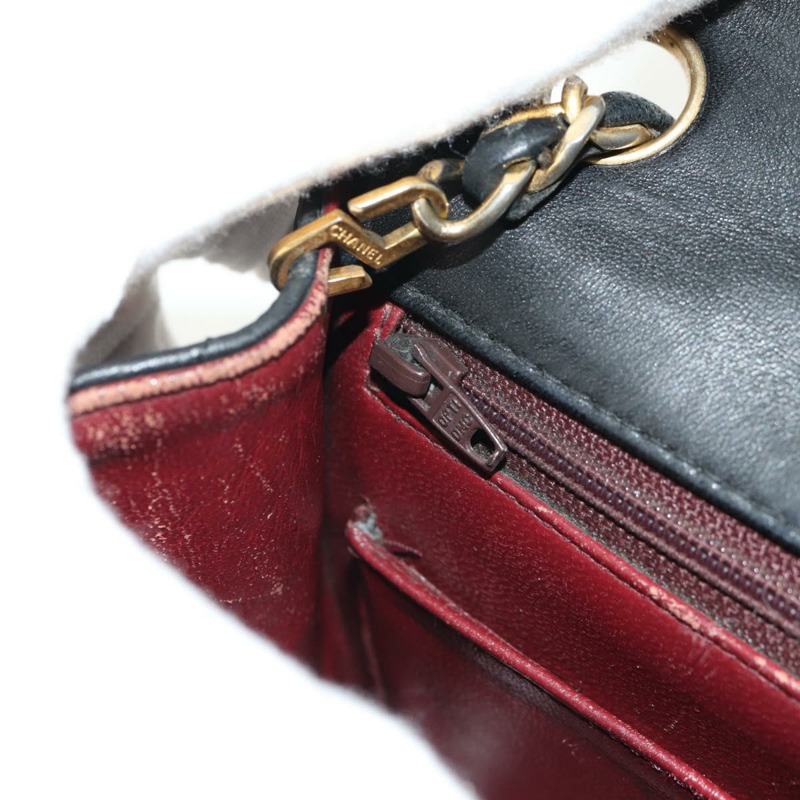 【日本直送】香奈兒 (CHANEL) 絎縫鏈條肩背包，羊皮材質，黑色，金色雙C標誌，貨號 142988V-25