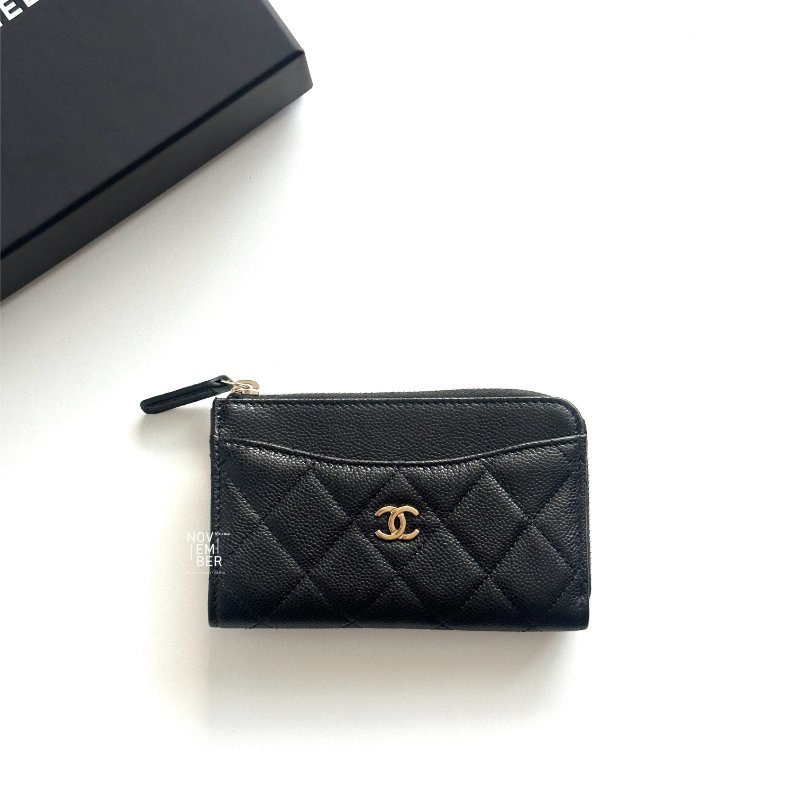 全新🖤 Chanel 香奈兒 L型零錢包黑色金釦-0