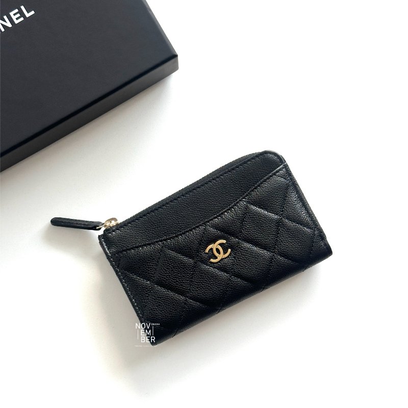 全新🖤 Chanel 香奈兒 L型零錢包黑色金釦-1