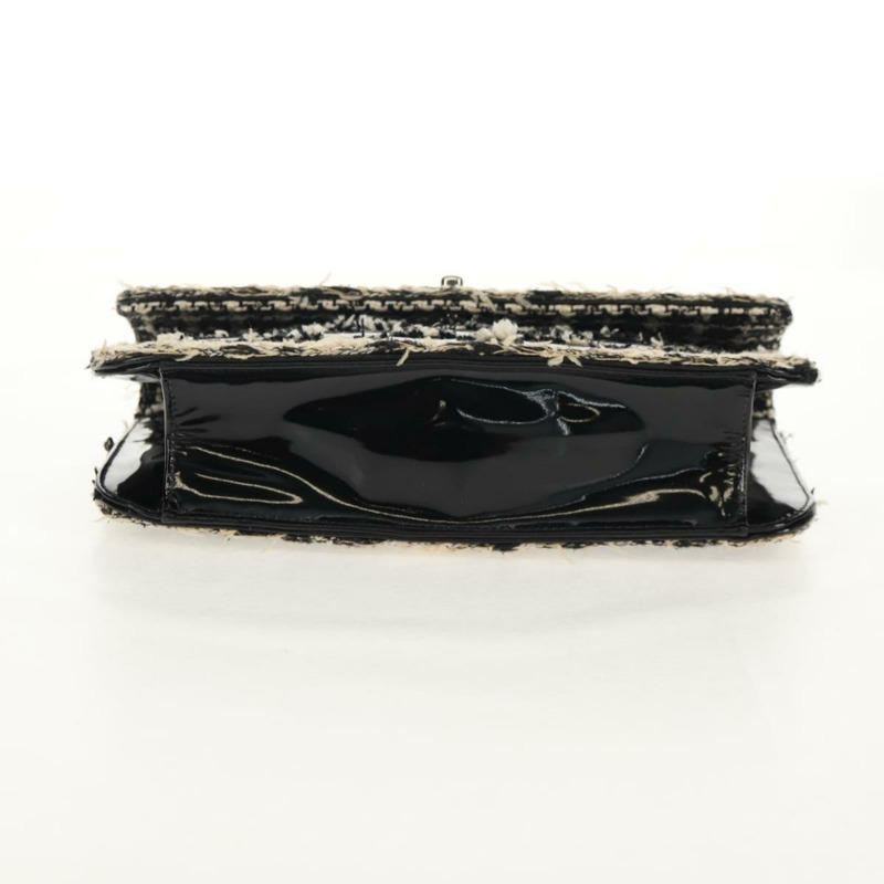 【日本直送】香奈兒鏈條肩背包,斜紋軟呢布料,黑色,銀色雙C標誌,正品編號154048V-4