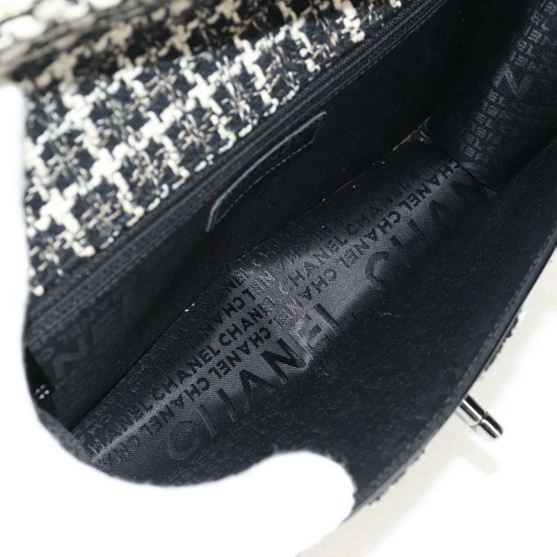 【日本直送】香奈兒鏈條肩背包,斜紋軟呢布料,黑色,銀色雙C標誌,正品編號154048V-9