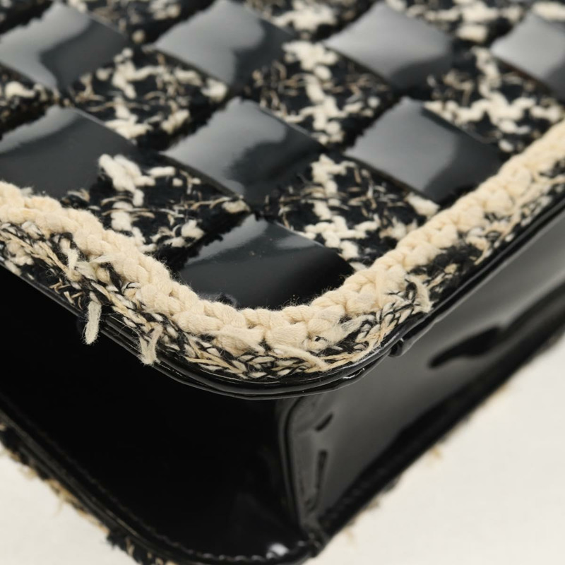 【日本直送】香奈兒鏈條肩背包,斜紋軟呢布料,黑色,銀色雙C標誌,正品編號154048V-16