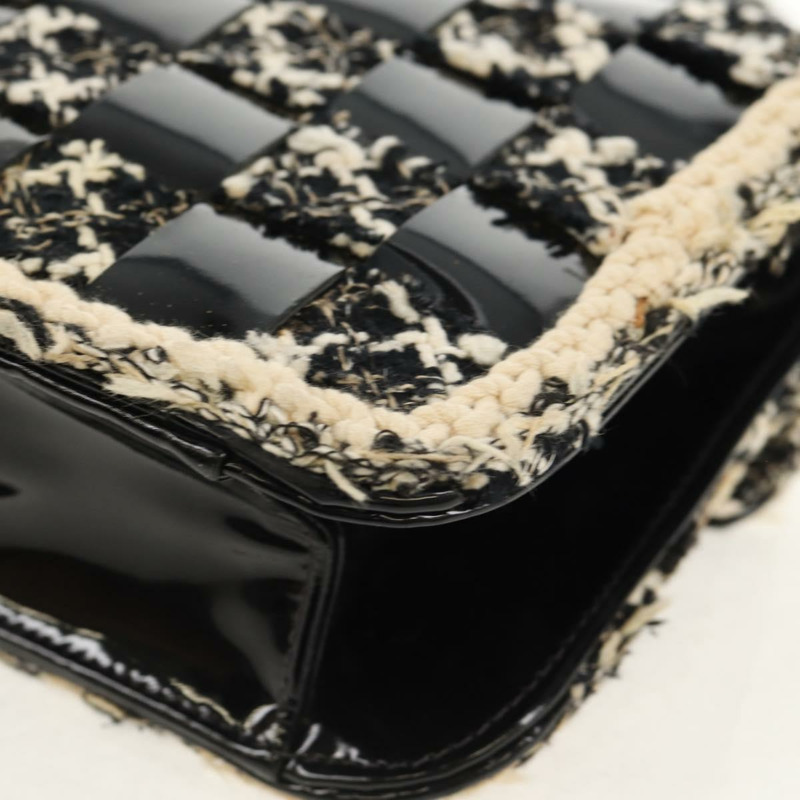 【日本直送】香奈兒鏈條肩背包,斜紋軟呢布料,黑色,銀色雙C標誌,正品編號154048V-17