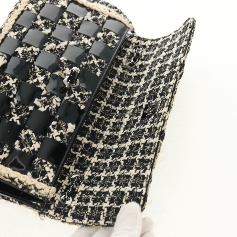 【日本直送】香奈兒鏈條肩背包,斜紋軟呢布料,黑色,銀色雙C標誌,正品編號154048V-19