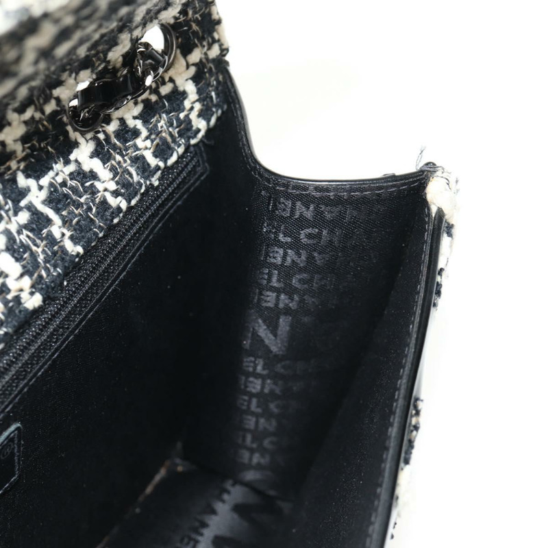 【日本直送】香奈兒鏈條肩背包,斜紋軟呢布料,黑色,銀色雙C標誌,正品編號154048V-21