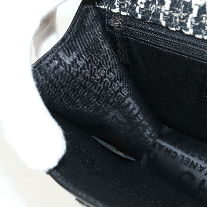 【日本直送】香奈兒鏈條肩背包,斜紋軟呢布料,黑色,銀色雙C標誌,正品編號154048V-22