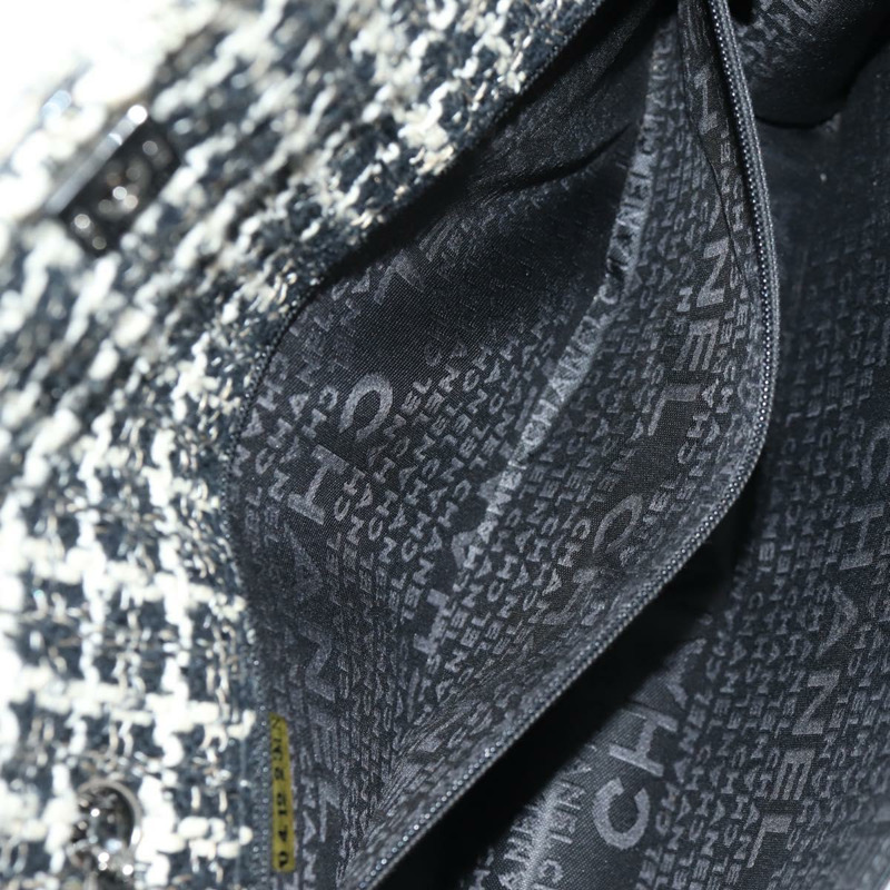 【日本直送】香奈兒鏈條肩背包,斜紋軟呢布料,黑色,銀色雙C標誌,正品編號154048V-24