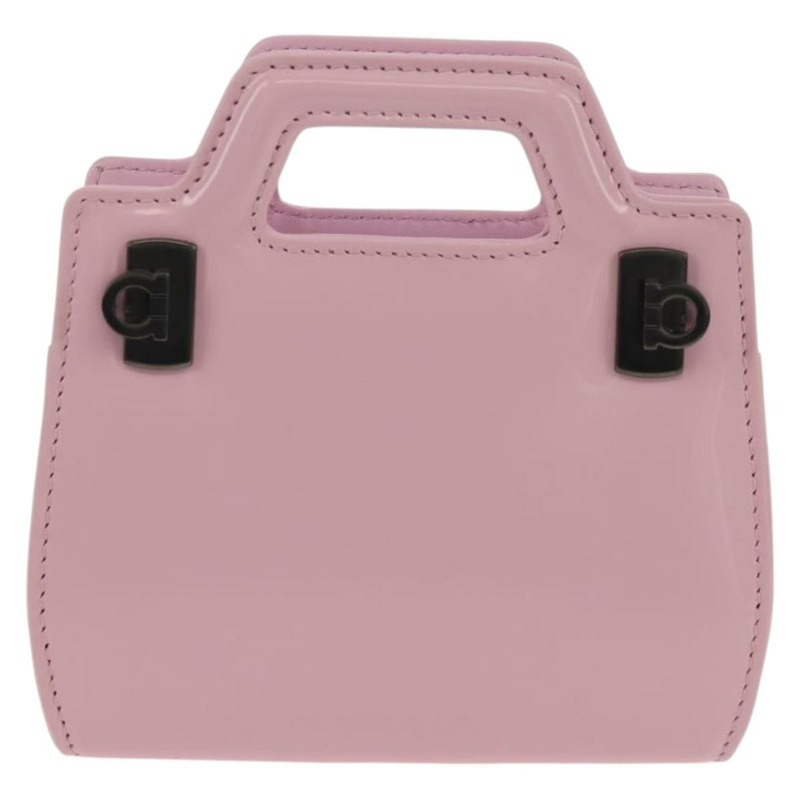 【日本直送】Salvatore Ferragamo Chain Gancini 肩包 琺瑯 2way 粉紅 Auth 156294V-12