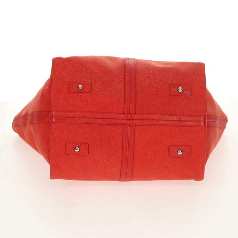 【日本直送】香奈兒山茶花鏈手提包，魚子醬紋皮革，紅色，銀色雙C標誌，正品編號142099V-4