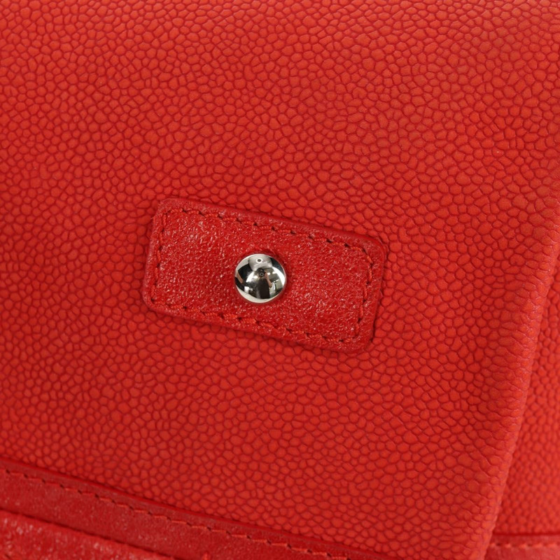 【日本直送】香奈兒山茶花鏈手提包，魚子醬紋皮革，紅色，銀色雙C標誌，正品編號142099V-6