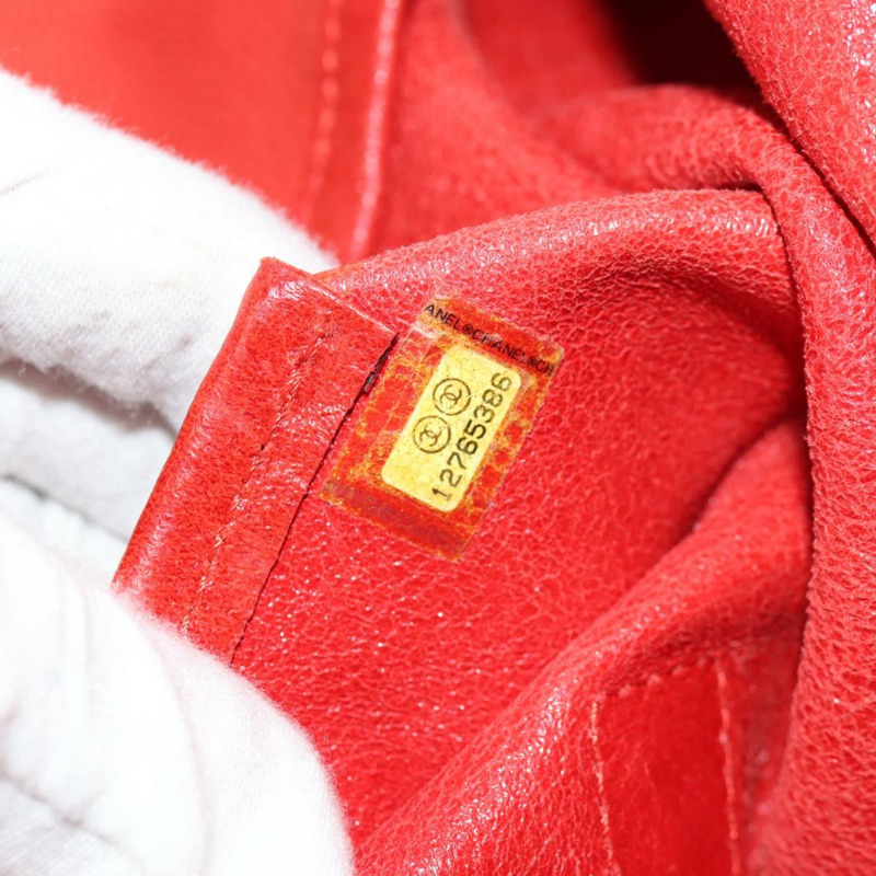 【日本直送】香奈兒山茶花鏈手提包，魚子醬紋皮革，紅色，銀色雙C標誌，正品編號142099V-9