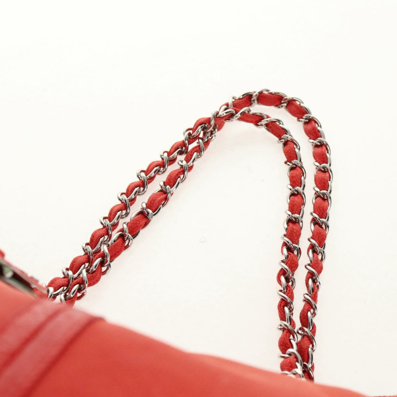 【日本直送】香奈兒山茶花鏈手提包，魚子醬紋皮革，紅色，銀色雙C標誌，正品編號142099V-14