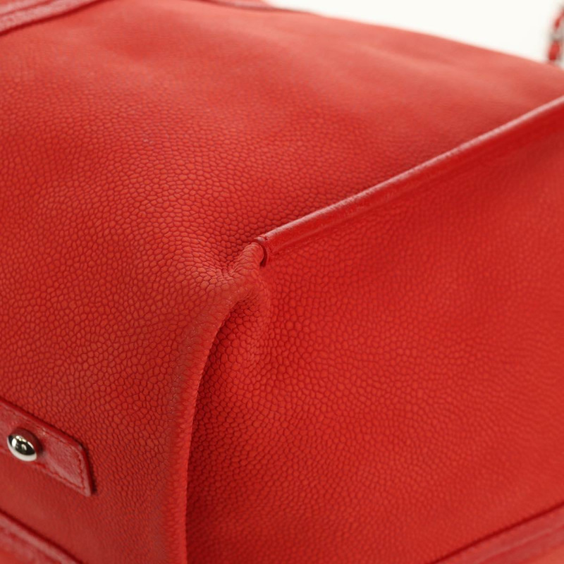 【日本直送】香奈兒山茶花鏈手提包，魚子醬紋皮革，紅色，銀色雙C標誌，正品編號142099V-18