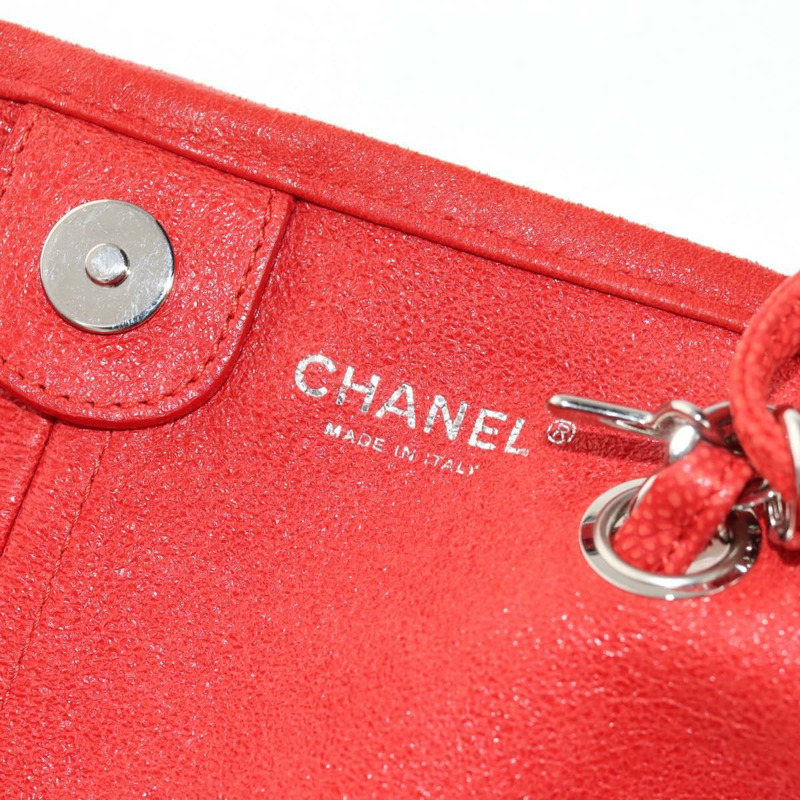 【日本直送】香奈兒山茶花鏈手提包，魚子醬紋皮革，紅色，銀色雙C標誌，正品編號142099V-24