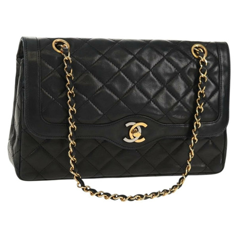 香奈兒 (CHANEL) Matelasse Chain Paris Limited 羊皮黑色金色雙C標誌手提包，貨號 156894A