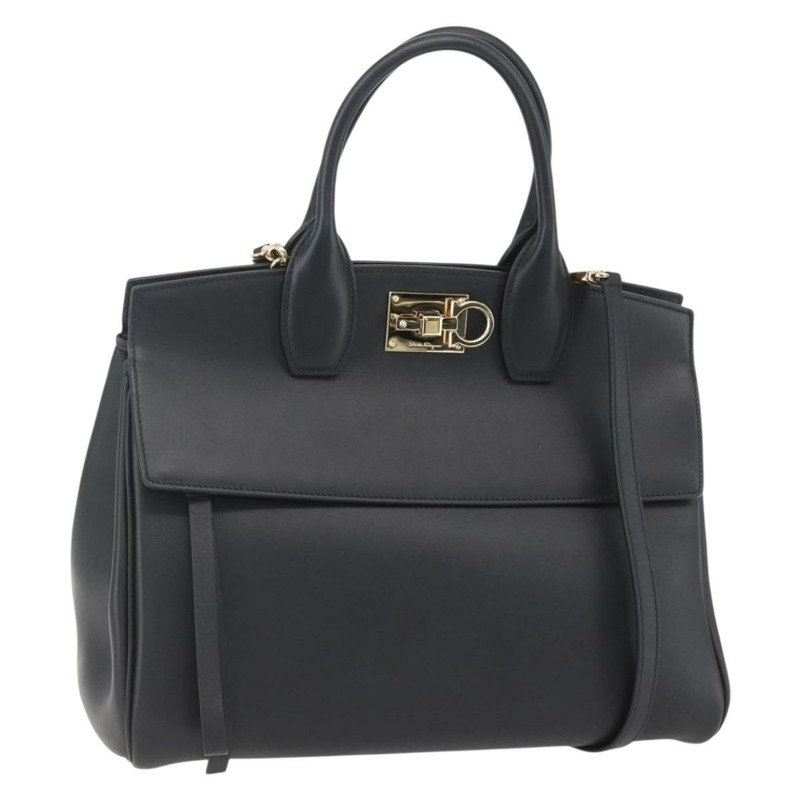 【日本直送】Salvatore Ferragamo Gancini 手提包 皮革 2way 黑色金色 正品 gh1393V-0