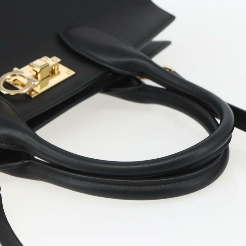 【日本直送】Salvatore Ferragamo Gancini 手提包 皮革 2way 黑色金色 正品 gh1393V-6