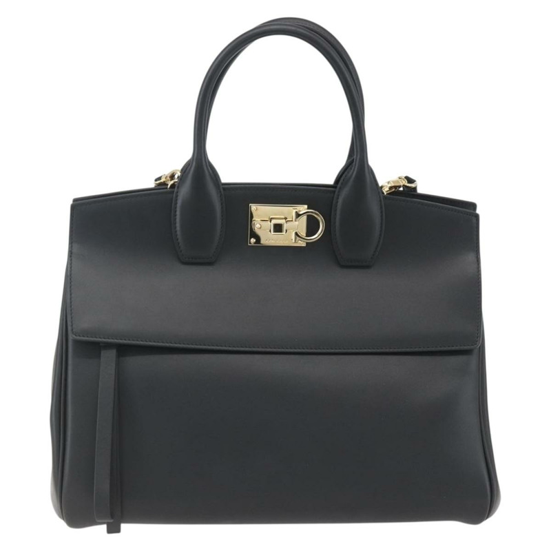 【日本直送】Salvatore Ferragamo Gancini 手提包 皮革 2way 黑色金色 正品 gh1393V-12