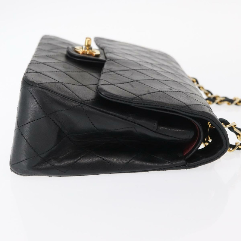 【日本直送】香奈兒 Matelasse 25 雙蓋鏈條包，羊皮材質，黑色，金色雙C標誌，正品 ka696SV-2