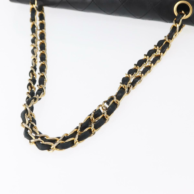 【日本直送】香奈兒 Matelasse 25 雙蓋鏈條包，羊皮材質，黑色，金色雙C標誌，正品 ka696SV-6