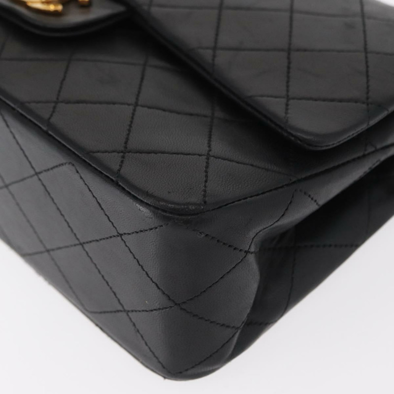 【日本直送】香奈兒 Matelasse 25 雙蓋鏈條包，羊皮材質，黑色，金色雙C標誌，正品 ka696SV-13