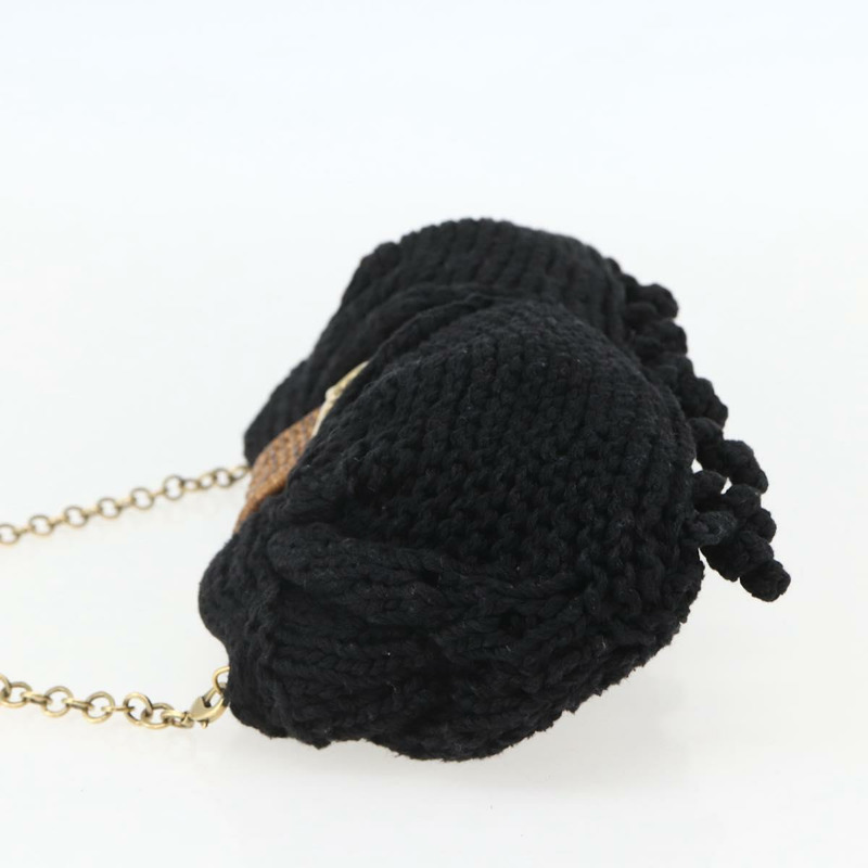 【日本直送】Salvatore Ferragamo 鏈條單肩包，針織布料，黑色，金色，正品，貨號 156985V-2