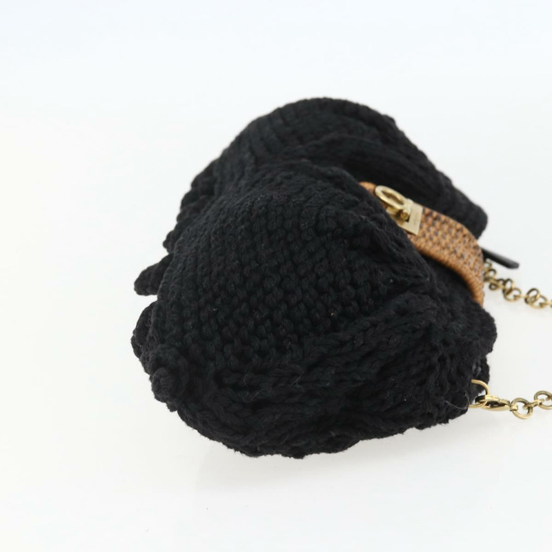 【日本直送】Salvatore Ferragamo 鏈條單肩包，針織布料，黑色，金色，正品，貨號 156985V-3