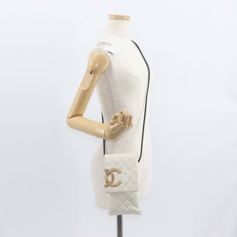 【日本直送】香奈兒 (CHANEL) 絎縫 Cambon 系列單背包，小牛皮材質，白色/黑色，CC 標誌，貨號 157056-20