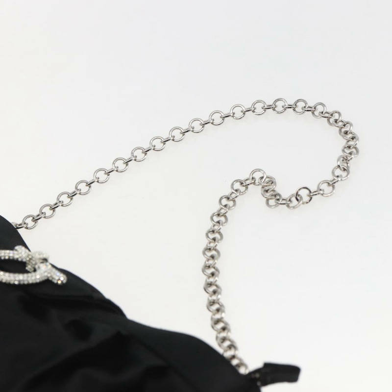 【日本直送】Salvatore Ferragamo Gancini 鏈條肩包 緞面黑色銀色 正品 156969V-7