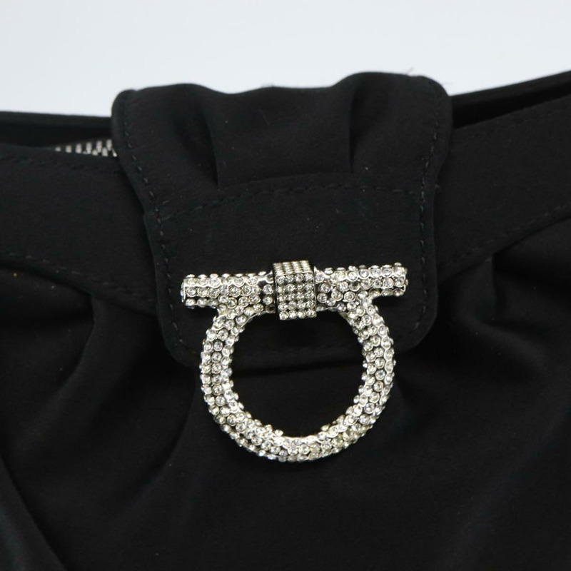 【日本直送】Salvatore Ferragamo Gancini 鏈條肩包 緞面黑色銀色 正品 156969V-17