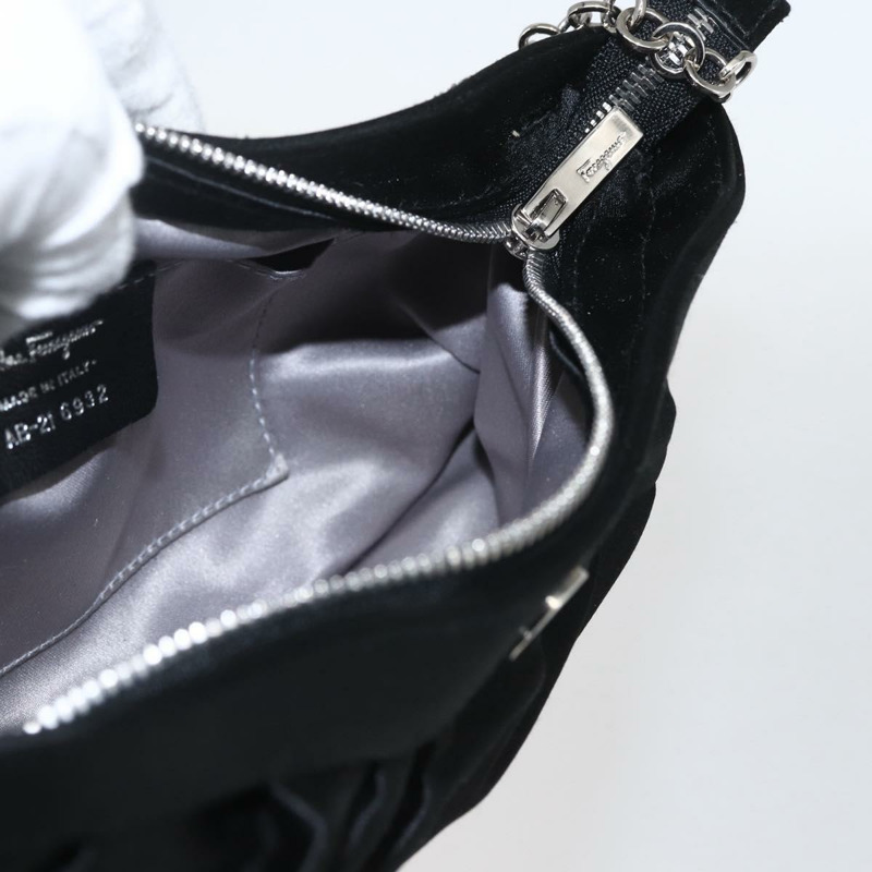 【日本直送】Salvatore Ferragamo Gancini 鏈條肩包 緞面黑色銀色 正品 156969V-18