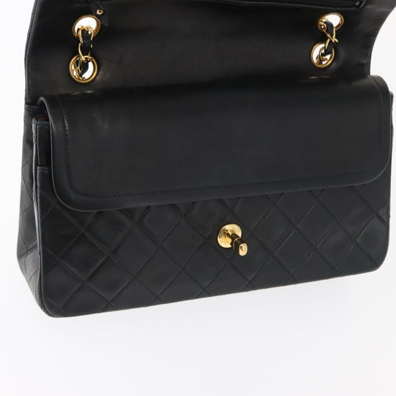 【日本直送】香奈兒 Matelasse 25 雙蓋鏈條包，羊皮材質，黑色，金色雙C標誌，正品 BA9002SAV-20
