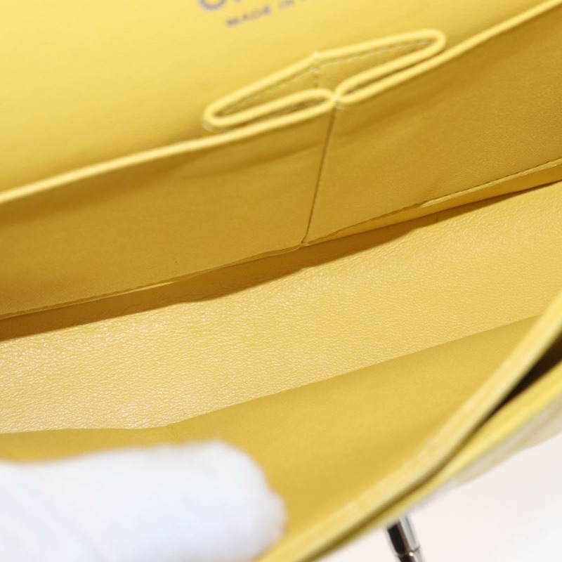 【日本直送】香奈兒 Matelasse 25 雙蓋鏈條包，羊皮材質，黃色，CC 標誌，貨號 156637SM-9