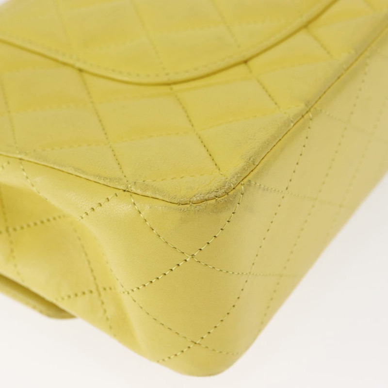 【日本直送】香奈兒 Matelasse 25 雙蓋鏈條包，羊皮材質，黃色，CC 標誌，貨號 156637SM-15
